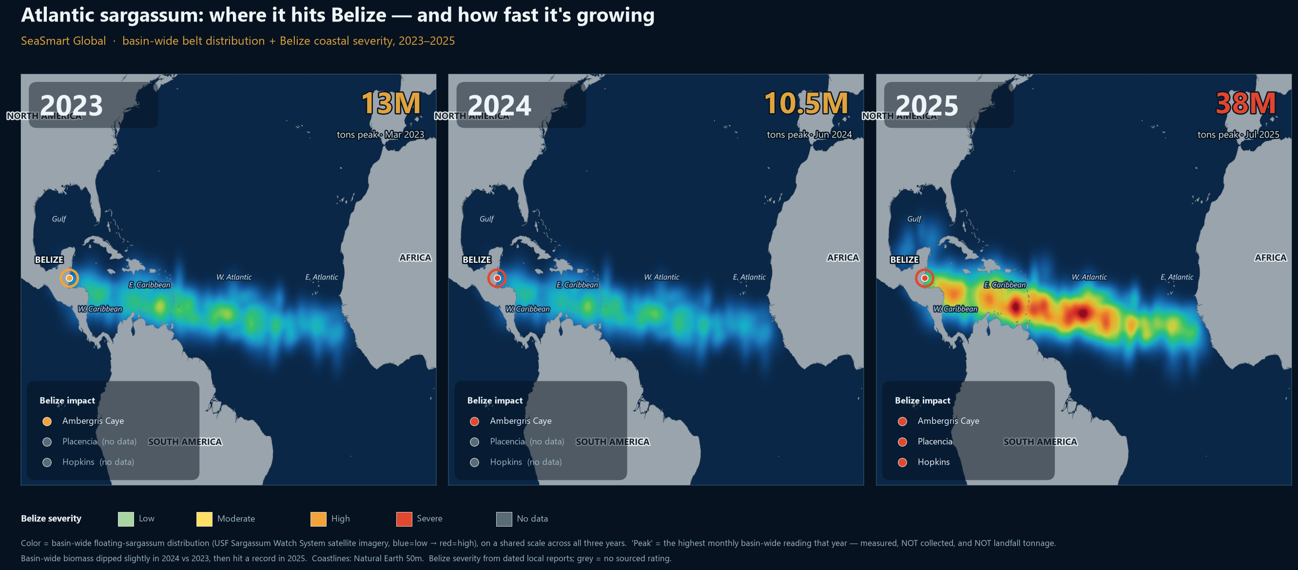 Atlantic sargassum: where it hits the coastline and how fast it's growing